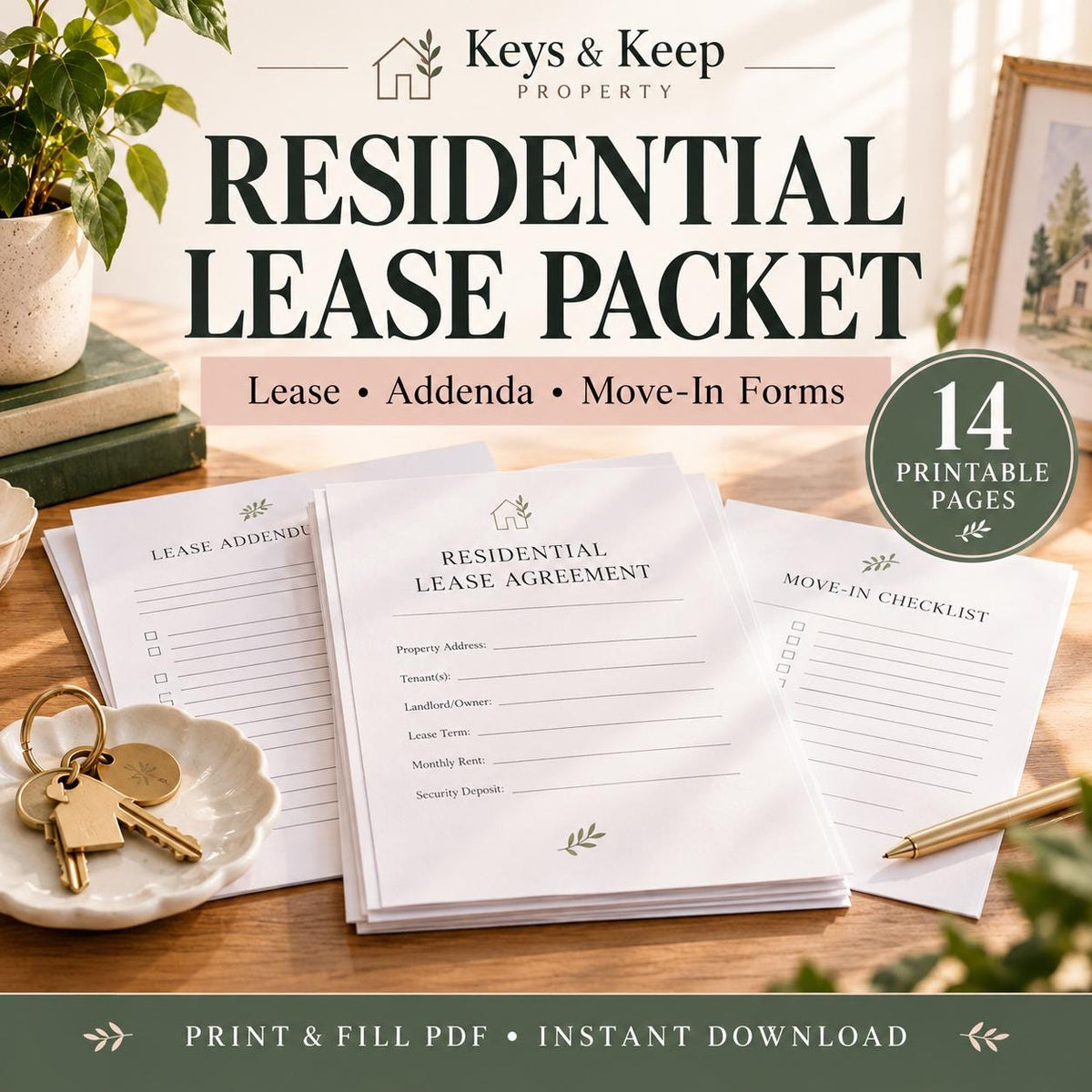 Residential Lease Packet | 14-Page Printable PDF, Pet Addendum & Move-In Forms