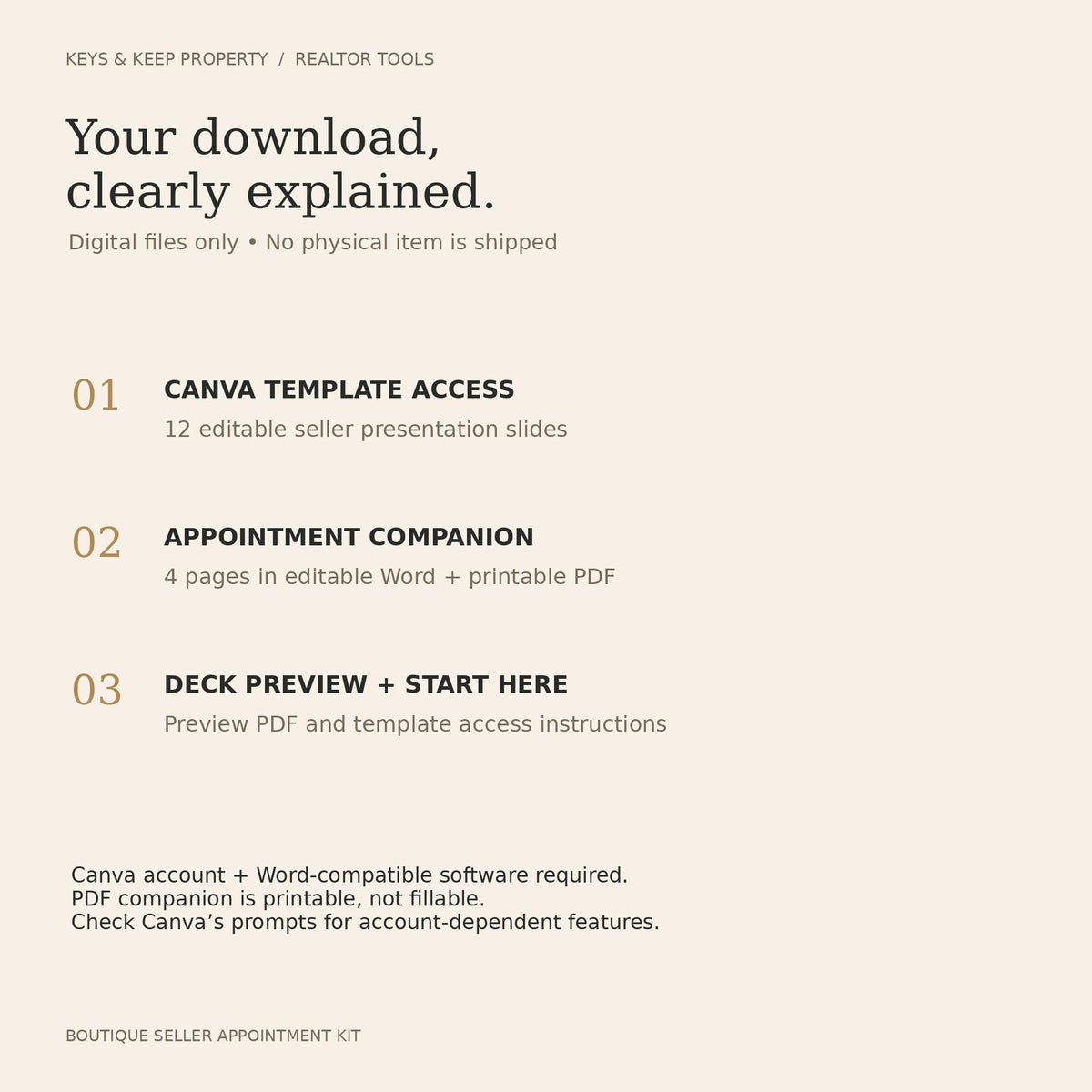 Real Estate Listing Presentation Canva Template, 2 Styles with Seller Forms & Property Sheet