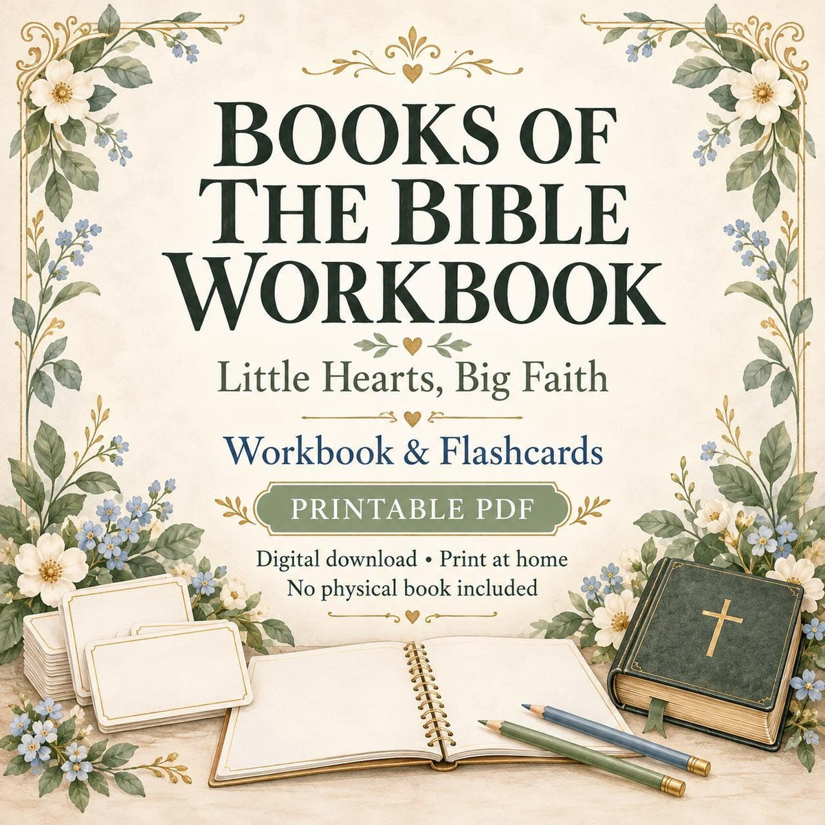 Books of the Bible Workbook & Flashcards for Kids | 31-Page Workbook, 132 Cards | Printable PDF