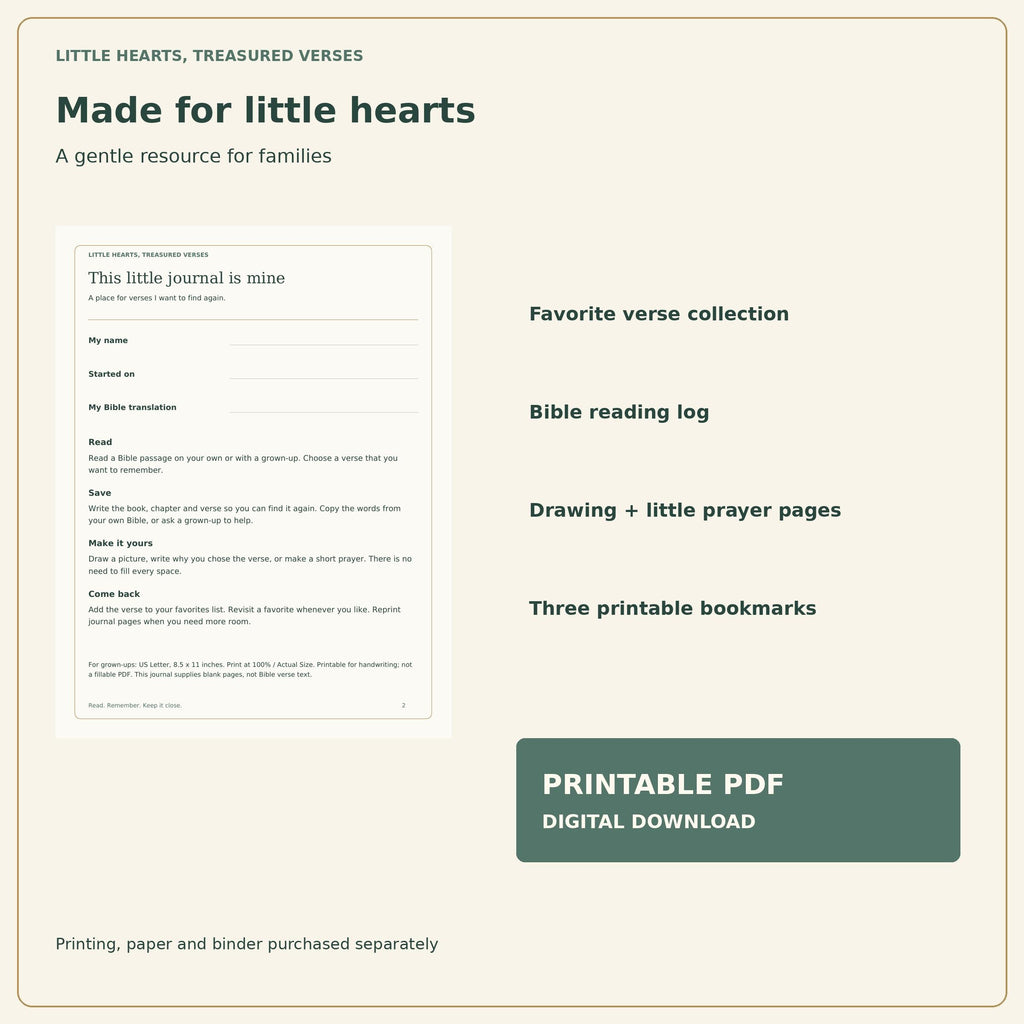 Kids Bible Verse Journal | Bible Reading Log, Prayer Pages and Bookmarks | 12-Page Printable PDF