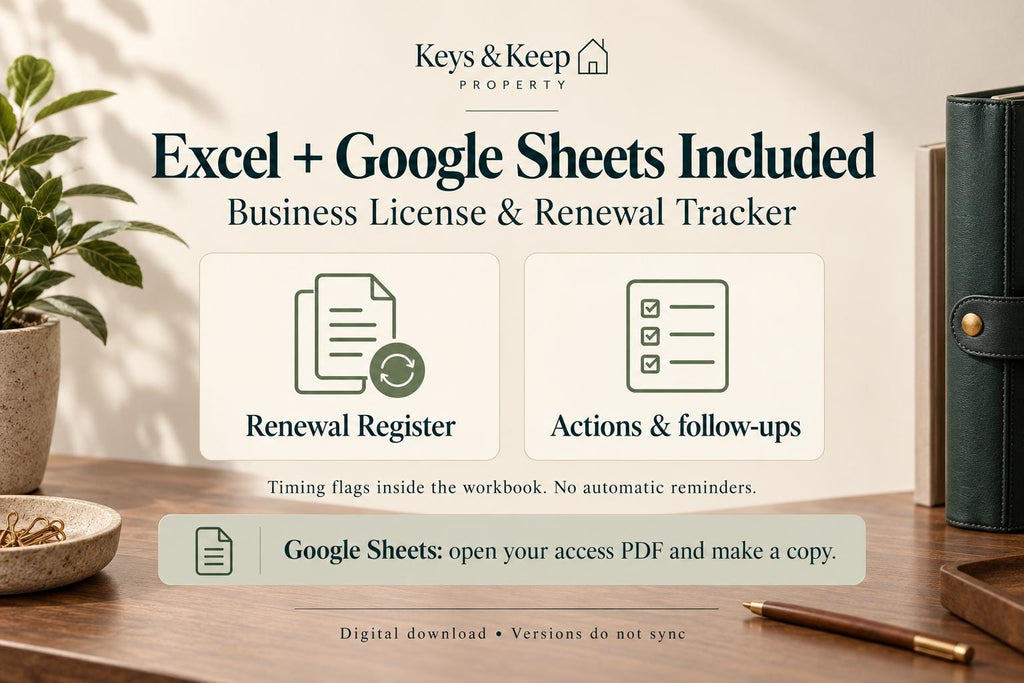 Business License & Renewal Tracker | Excel + Google Sheets Permit Organizer + Printable Forms