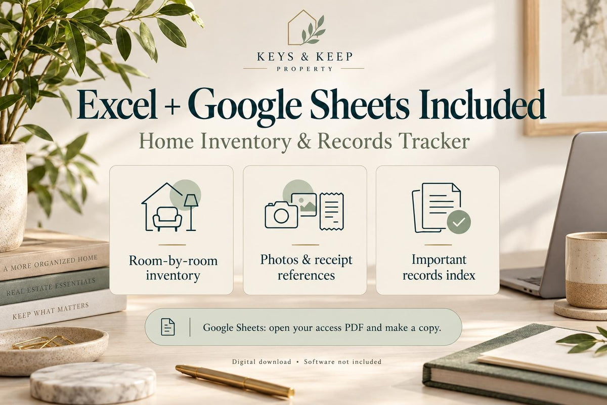 Home Inventory Spreadsheet | Excel + Google Sheets Household Tracker, Room-by-Room List & Important Records | Fillable PDF
