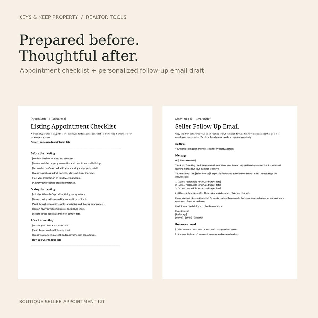 Real Estate Listing Presentation Canva Template, 2 Styles with Seller Forms & Property Sheet