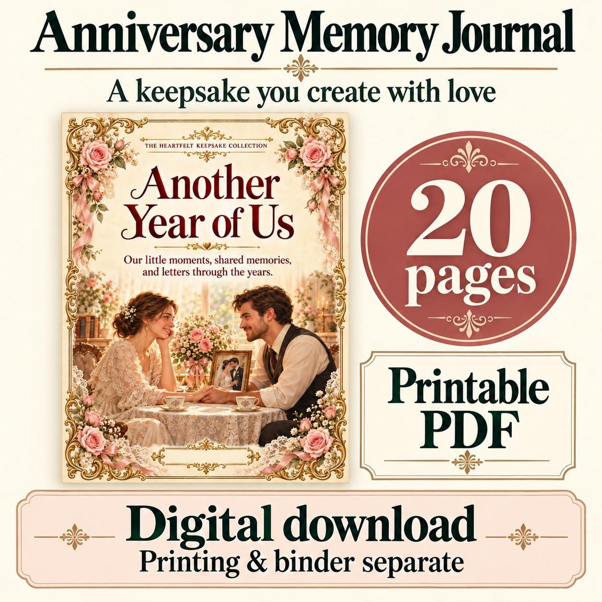 Anniversary Memory Journal Printable | Another Year of Us | 20-Page Couples Keepsake PDF