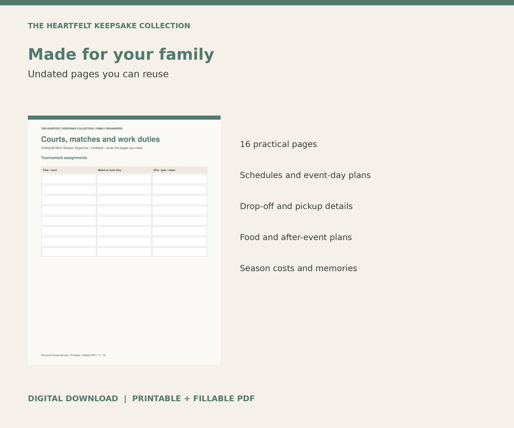 Volleyball Mom Season Organizer | Printable and Fillable PDF, Tournament Planner, Rides, Food and Gear