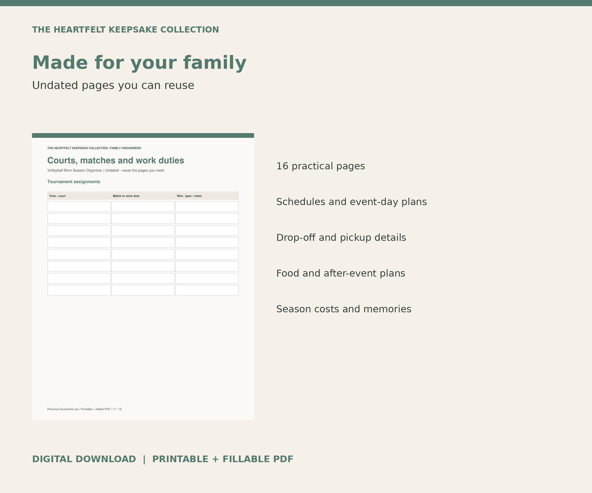 Volleyball Mom Season Organizer | Printable and Fillable PDF, Tournament Planner, Rides, Food and Gear