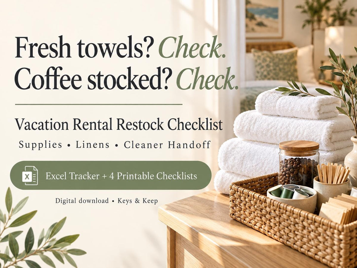 Vacation Rental Restock & Cleaner Handoff Tracker | Excel and Google Sheets + Printable Checklists