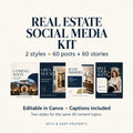 Real Estate Social Media Templates | Canva Kit, 60 Posts + 60 Stories in 2 Styles, Captions Included