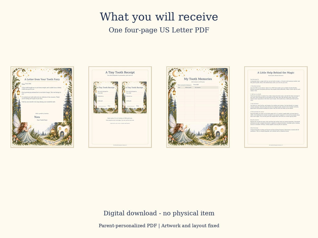 Tooth Fairy Letter and Receipt Printable | Editable PDF + Lost Tooth Tracker | Moonlit Adventure