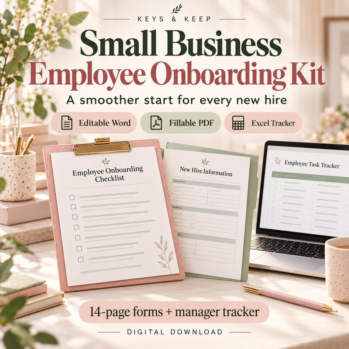 Employee Onboarding Checklist Kit | New Hire Forms, Task Tracker and Timesheet | Word, PDF, Excel + Google Sheets