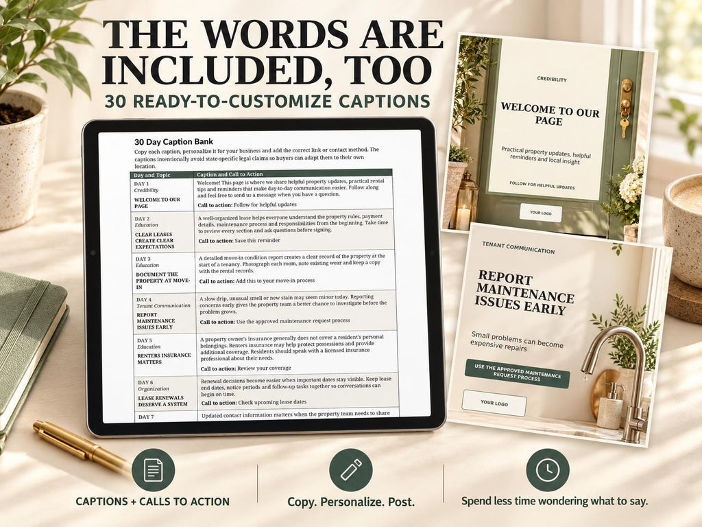 Landlord Social Media Kit | 30 Posts & 30 Stories, Editable PowerPoint for Canva Import