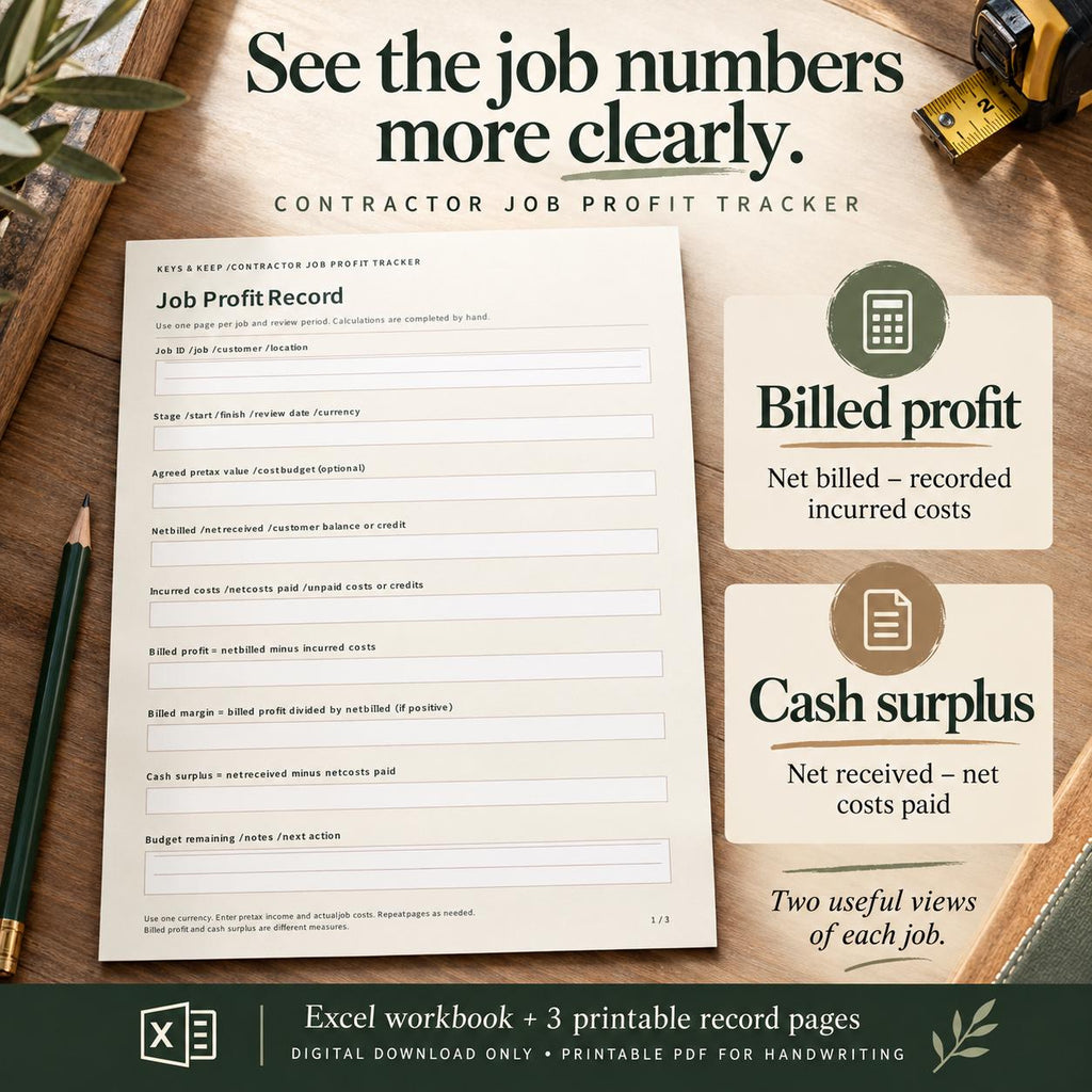 Contractor Job Costing Spreadsheet | Excel + Google Sheets Job Profit, Labor, Materials and Payment Tracker + Printable Forms