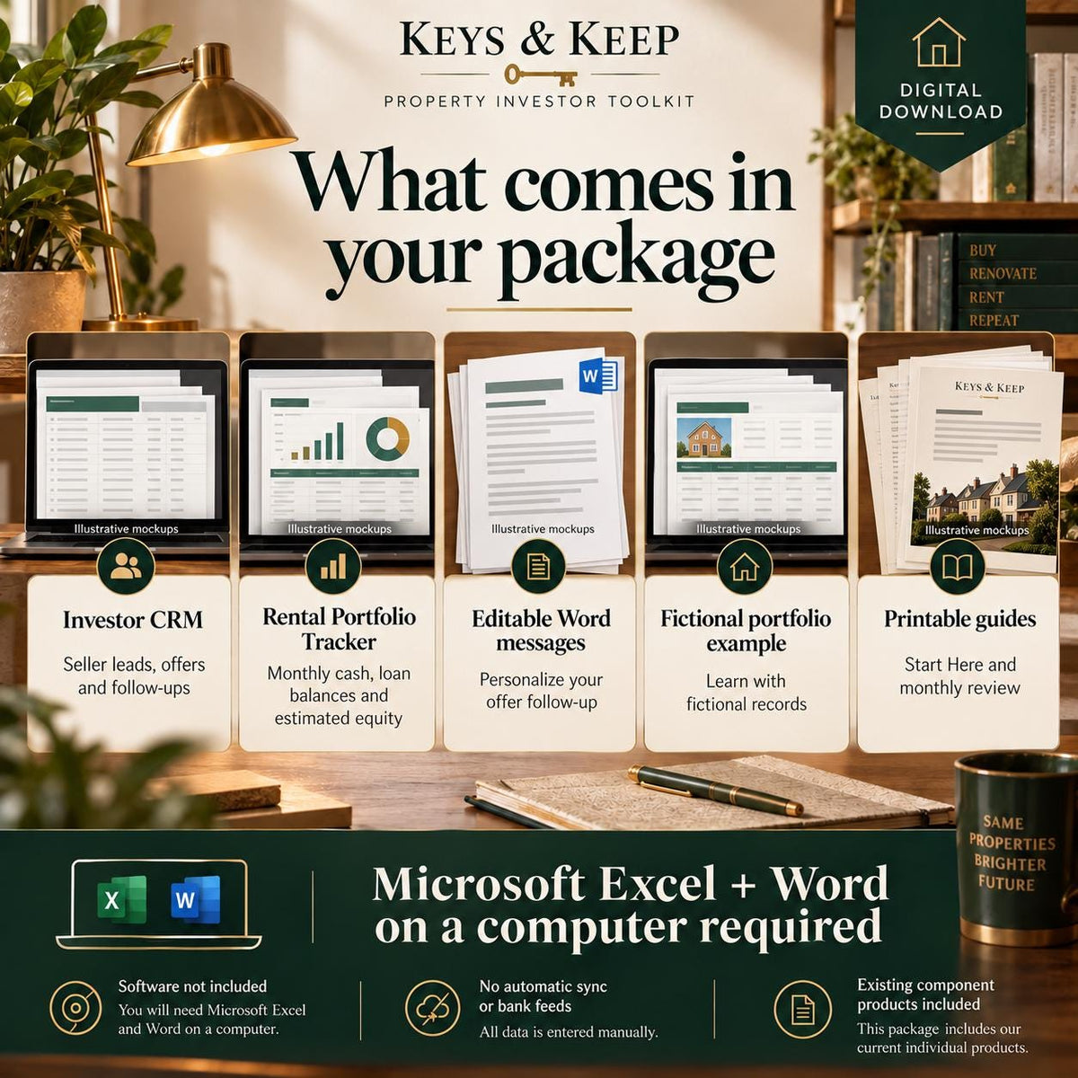 Rental Investor Toolkit | Excel + Google Sheets | Seller Lead and Offer Tracker, Follow-Up Templates and Rental Portfolio