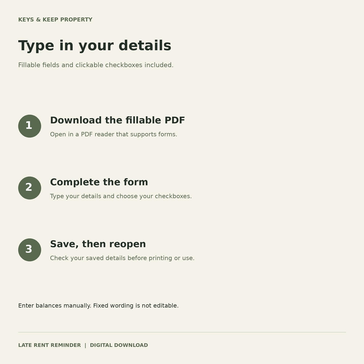 Late Rent Reminder Form | 2-Page Printable & Fillable PDFs, Landlord Balance Notice