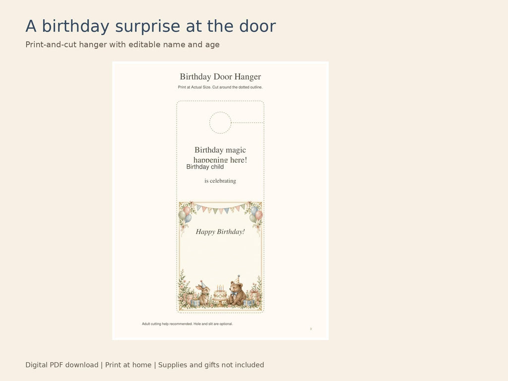 Birthday Letter Printable Kit | Editable PDF, Certificate, Door Hanger and Postcard | Storybook Celebration