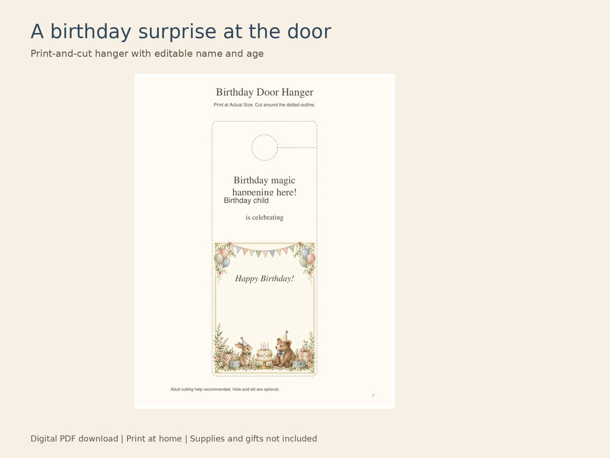 Birthday Letter Printable Kit | Editable PDF, Certificate, Door Hanger and Postcard | Storybook Celebration