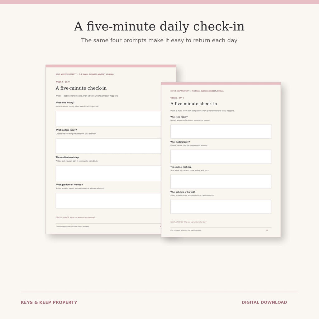 Small Business Mindset Journal | 4-Week Daily Reflection Workbook | Fillable Printable PDF