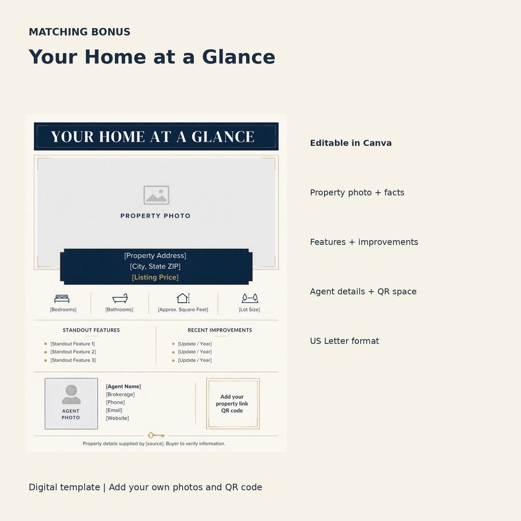 Real Estate Listing Presentation Canva Template, 2 Styles with Seller Forms & Property Sheet