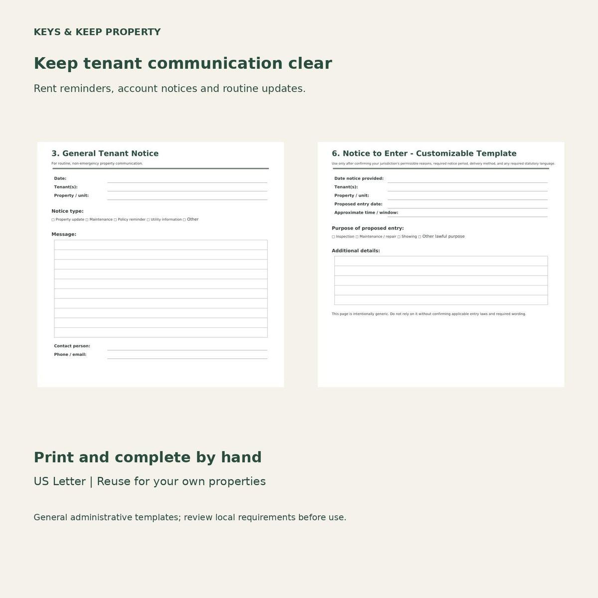 Landlord Forms Bundle | Tenant Notices, Maintenance Requests and Move-In/Out Checklists | 10 Printable PDF Forms