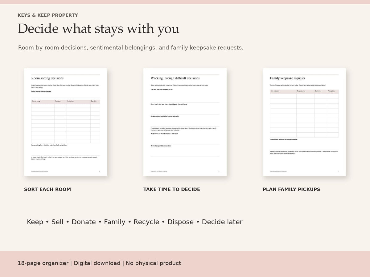Moving Planner and Downsizing Organizer | Packing Checklist, Moving Budget | 18-Page Fillable PDF + Editable Word