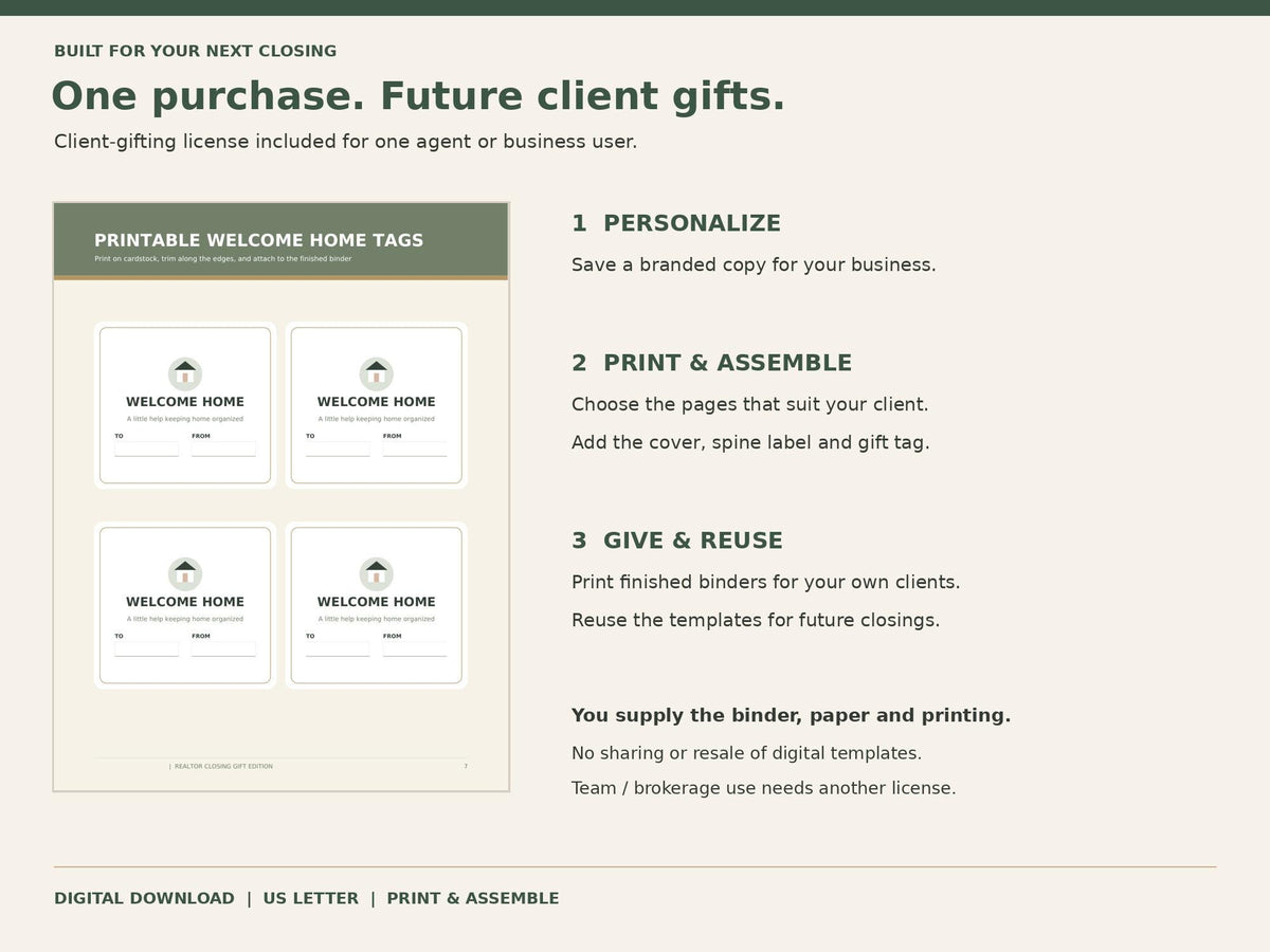 Realtor Closing Gift Bundle | 70-Page Home Binder + 8 Companion Pages, PDF & Word
