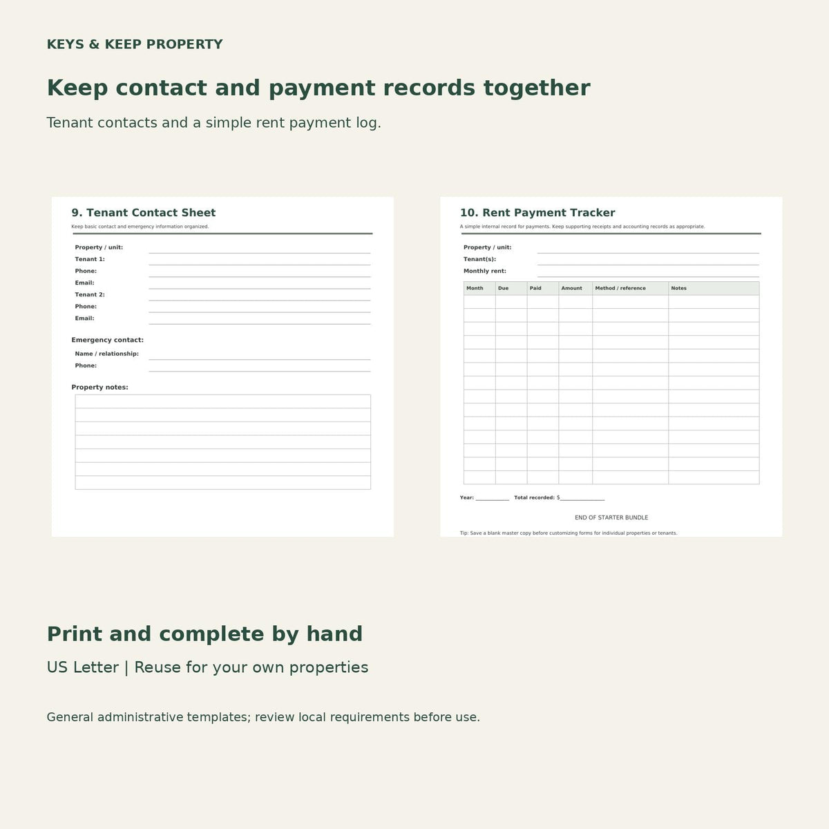 Landlord Forms Bundle | Tenant Notices, Maintenance Requests and Move-In/Out Checklists | 10 Printable PDF Forms