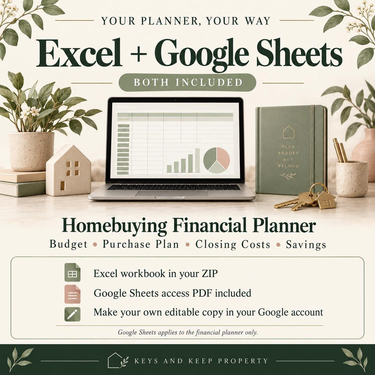 First-Time Home Buyer Budget Planner | Excel & Google Sheets | Closing Costs and Down Payment Savings Tracker