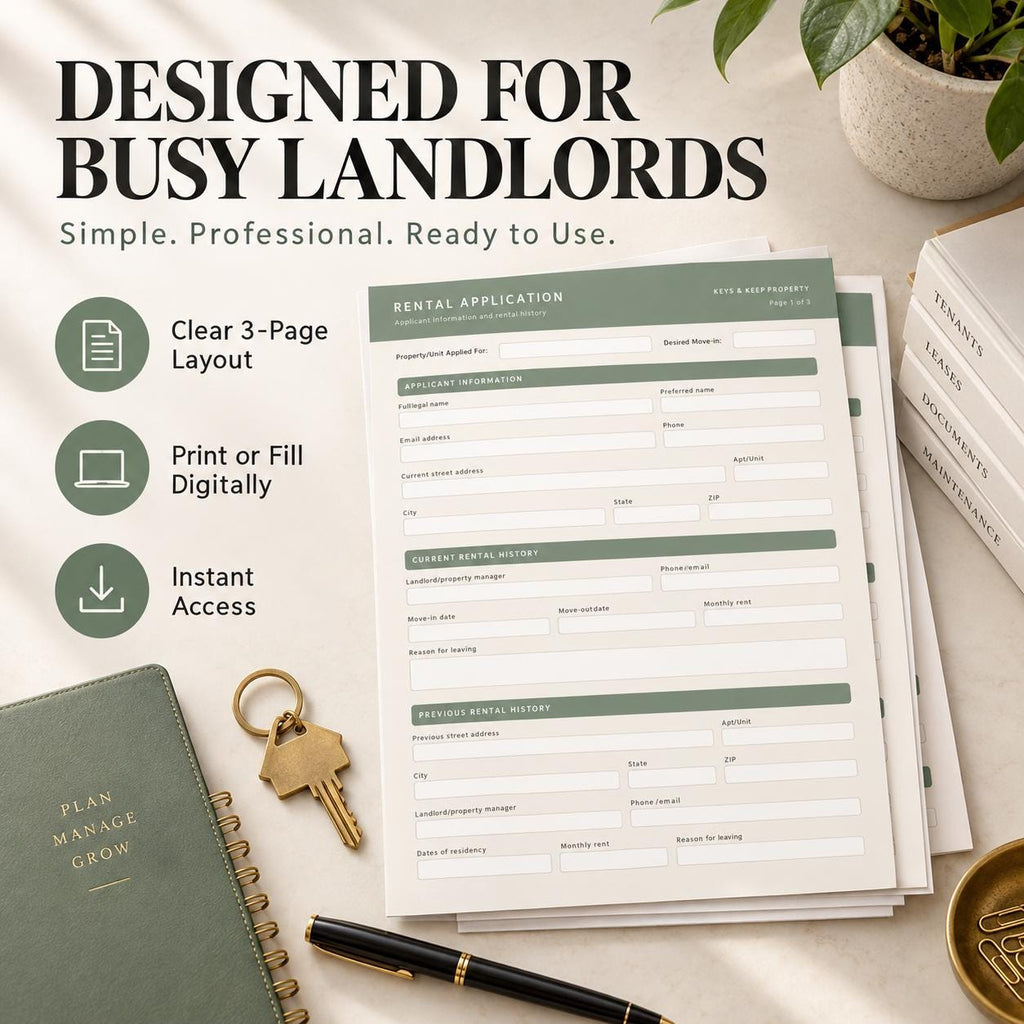 Rental Application Form | 3-Page Printable & Fillable PDFs + Editable Word