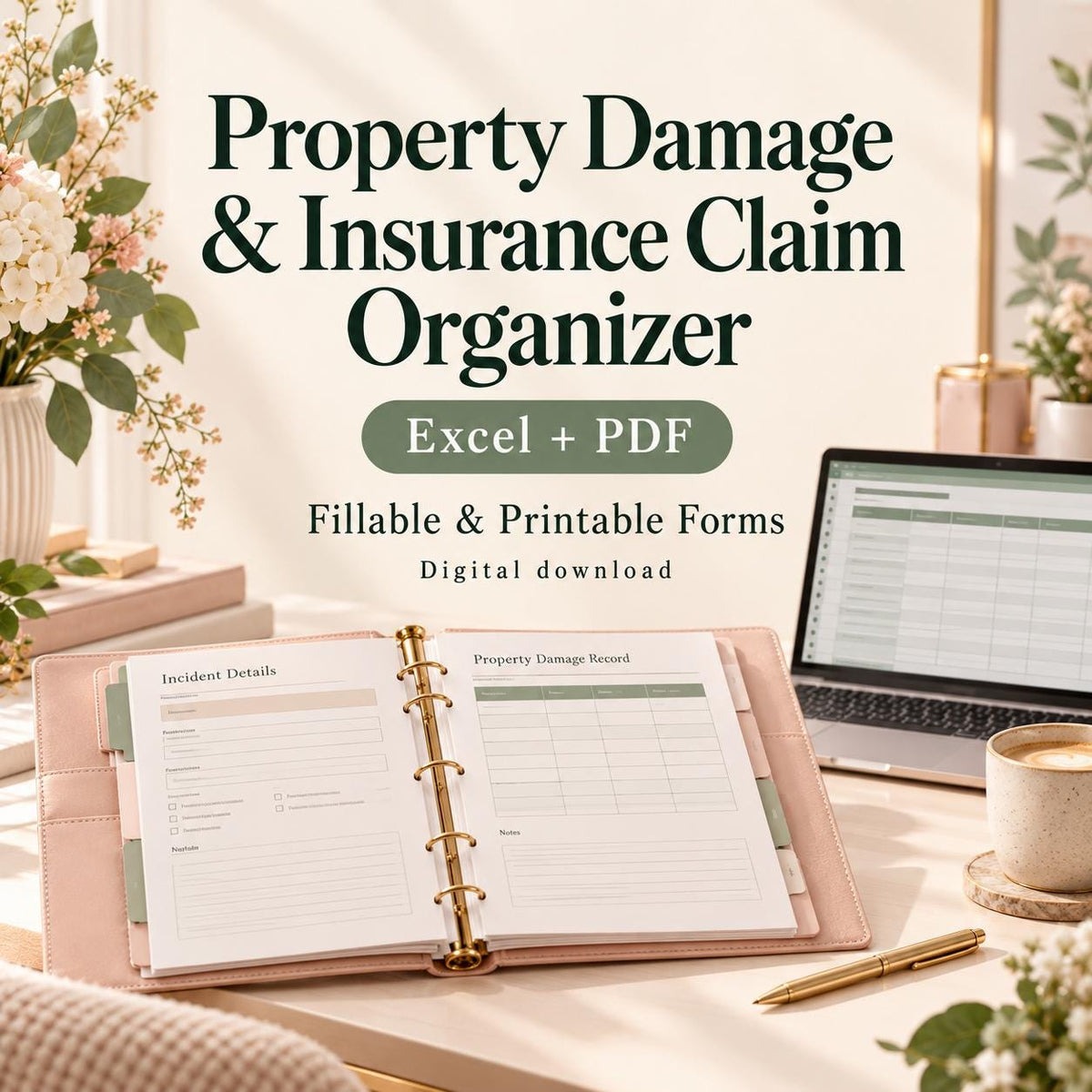 Property Damage & Insurance Claim Organizer | Excel and Google Sheets Tracker + Fillable PDF