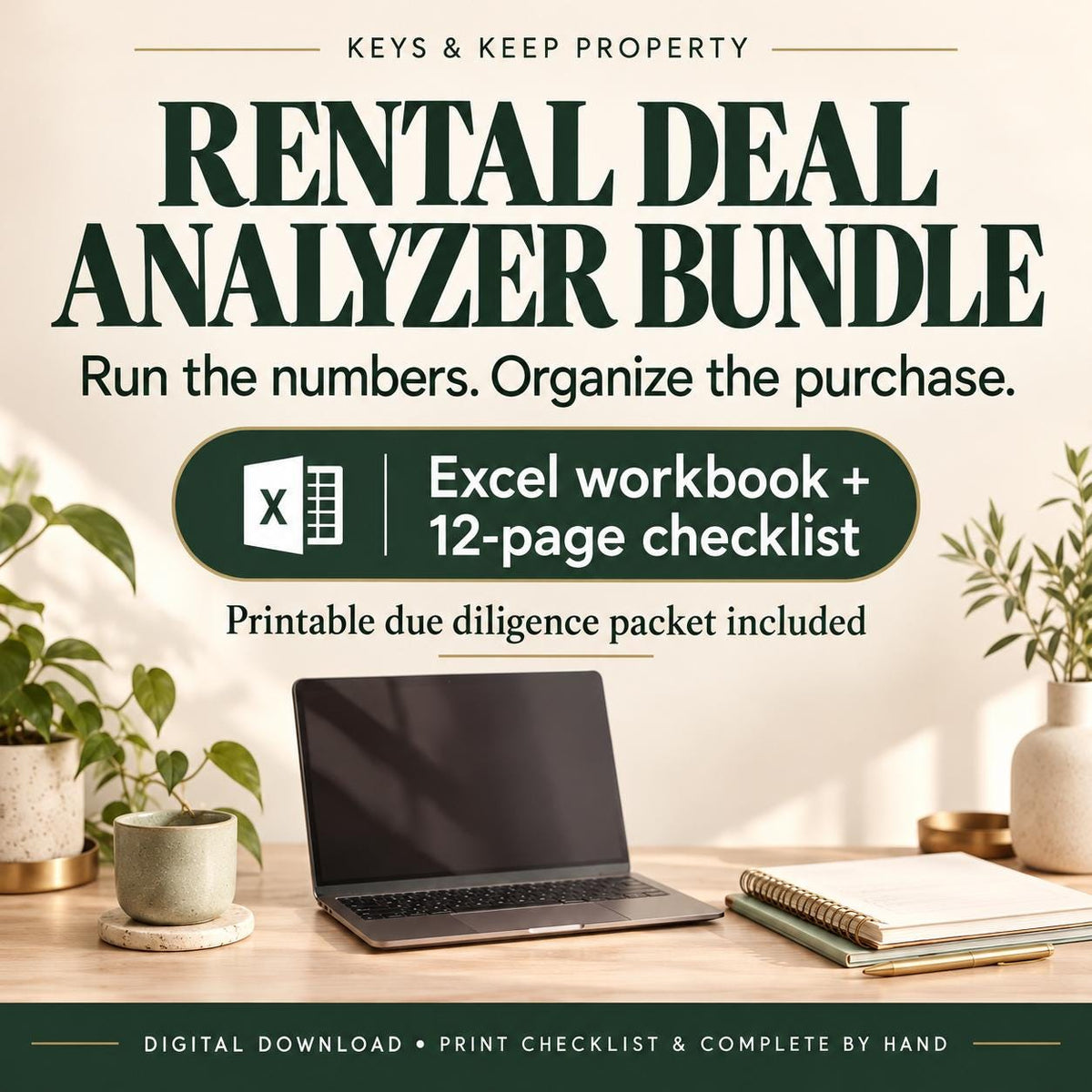 Rental Property Deal Analyzer Bundle | Excel + Google Sheets + 12-Page Due Diligence Checklist