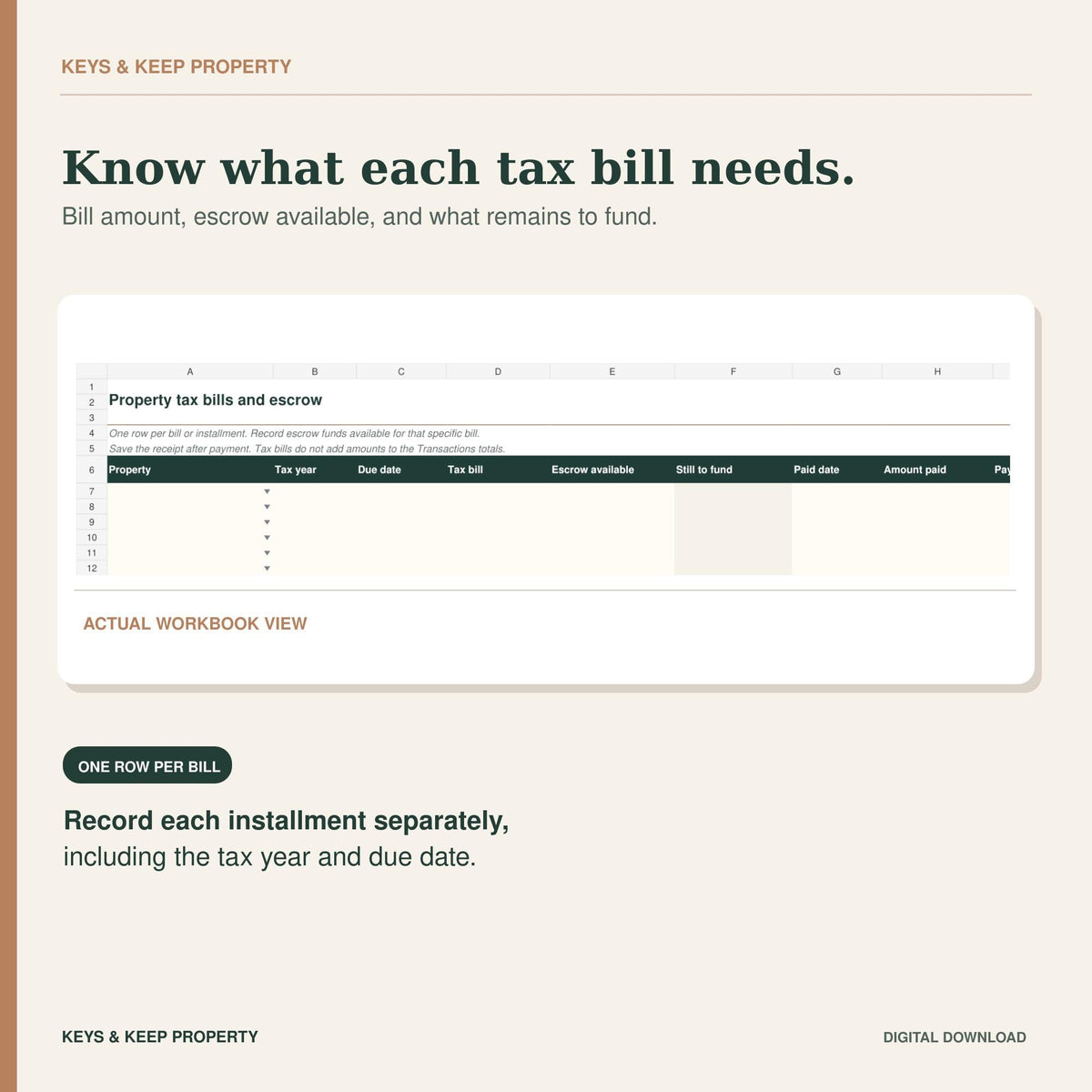 Rental Property Tax Organizer | Excel + Google Sheets Tracker for Expenses, Escrow & Tax Bill Increases
