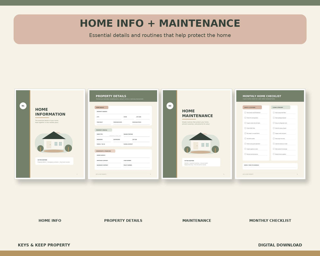 Home Management Binder | New Home Organizer, Maintenance and Household Records | 70-Page Printable PDF + Editable Word