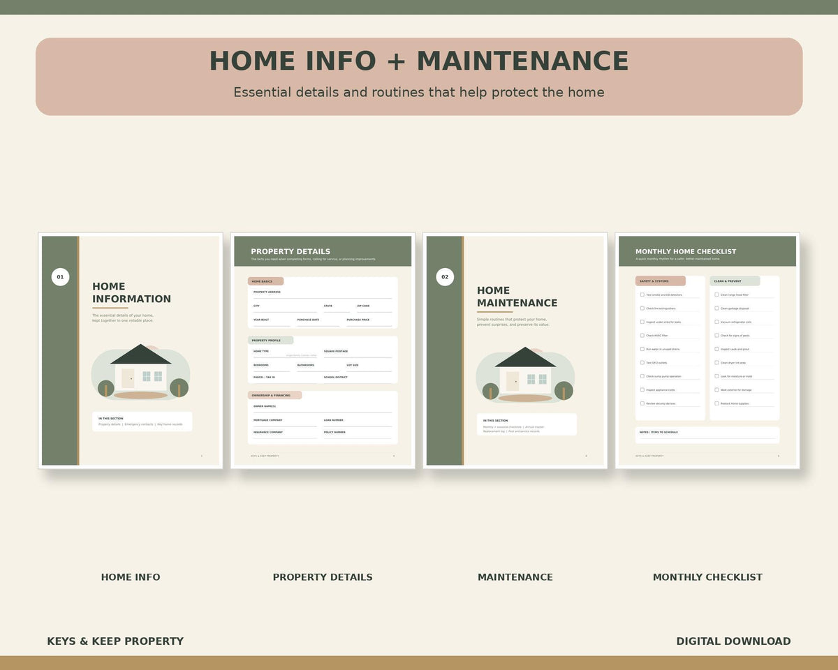 Home Management Binder | New Home Organizer, Maintenance and Household Records | 70-Page Printable PDF + Editable Word