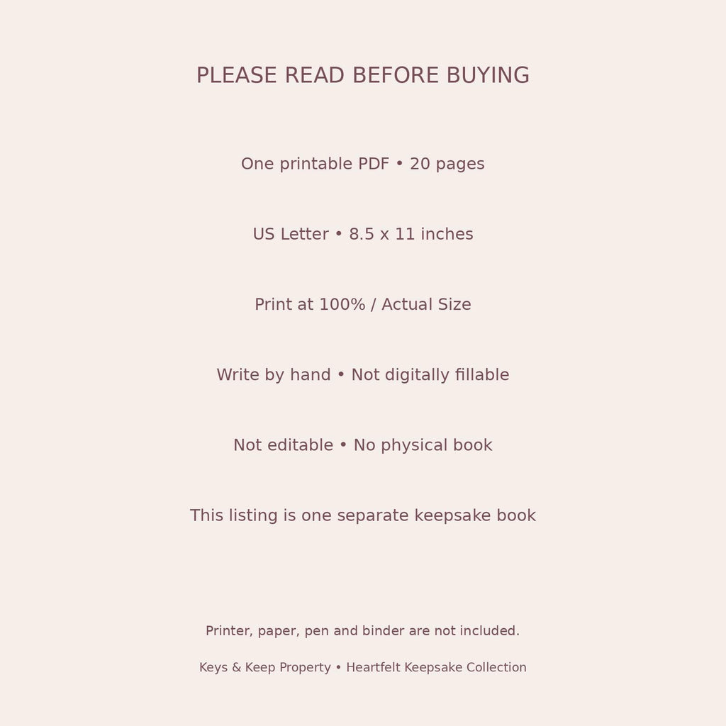 Letters to My Grandchildren Printable Journal | Grandparent Memory Book | 20-Page PDF