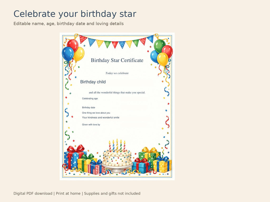 Birthday Letter Printable Kit | Editable PDF, Certificate, Door Hanger and Postcard | Classic Celebration