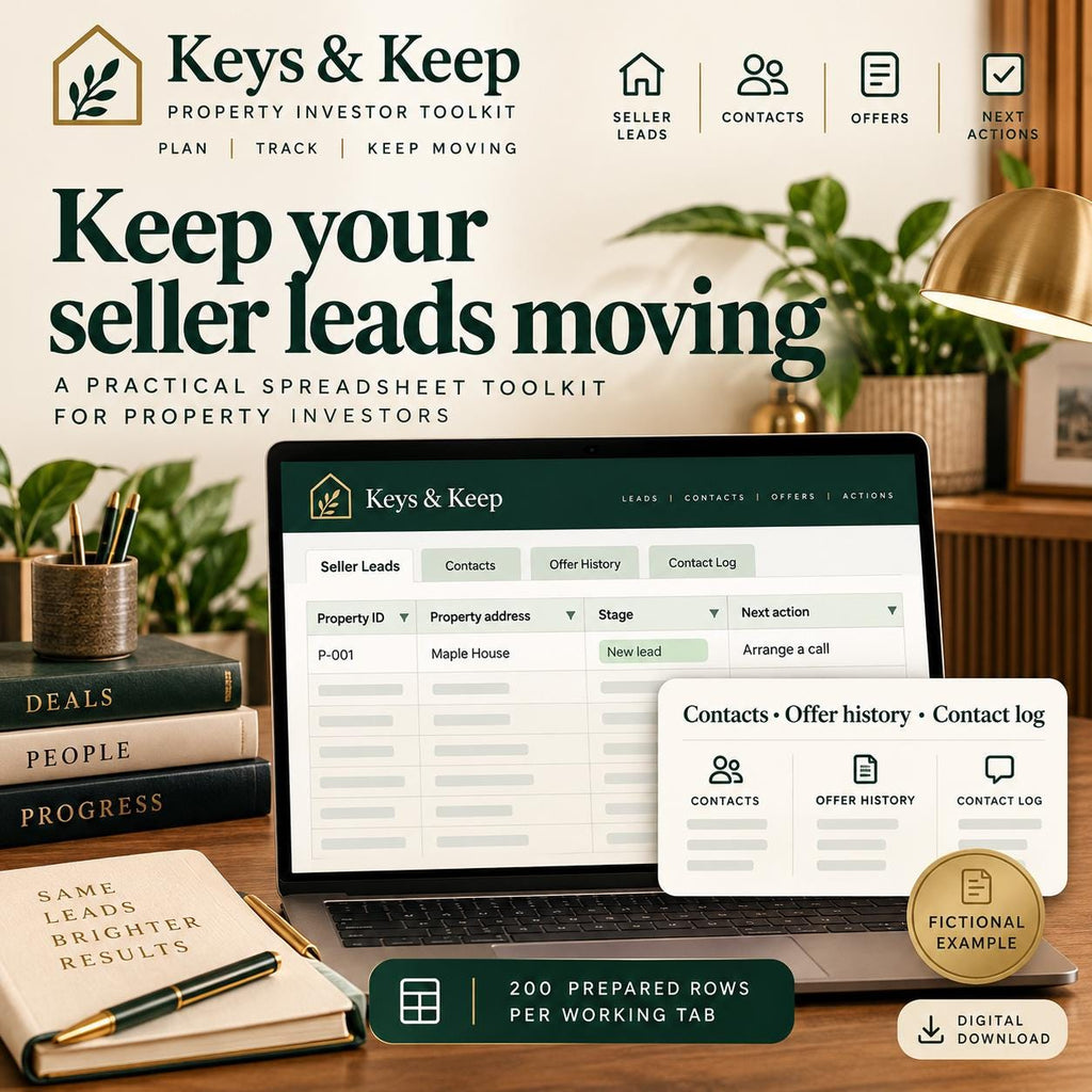 Rental Investor Toolkit | Excel + Google Sheets | Seller Lead and Offer Tracker, Follow-Up Templates and Rental Portfolio