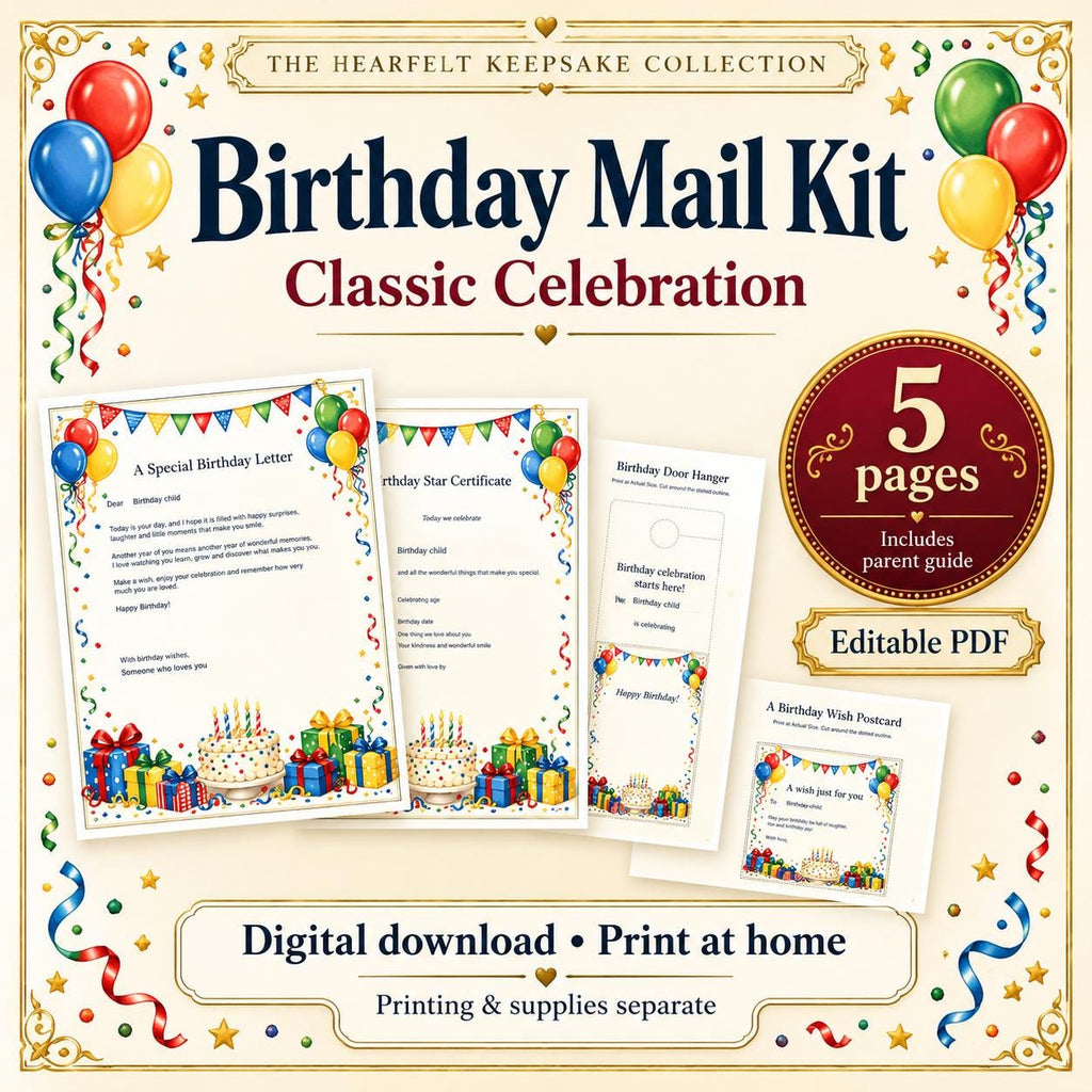 Birthday Letter Printable Kit | Editable PDF, Certificate, Door Hanger and Postcard | Classic Celebration