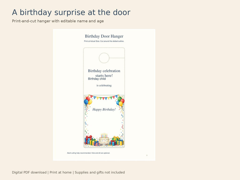Birthday Letter Printable Kit | Editable PDF, Certificate, Door Hanger and Postcard | Classic Celebration