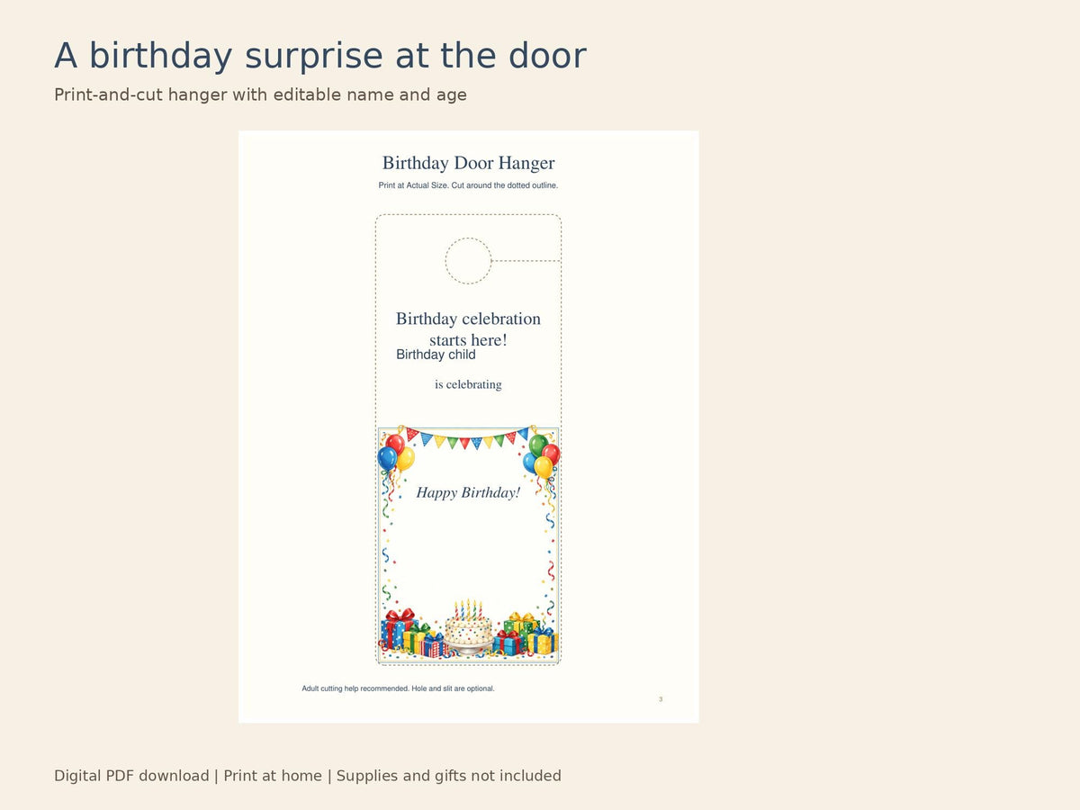 Birthday Letter Printable Kit | Editable PDF, Certificate, Door Hanger and Postcard | Classic Celebration
