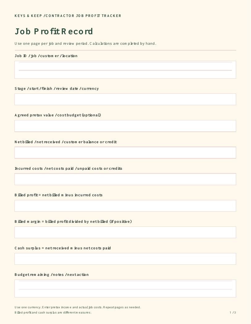 Contractor Job Costing Spreadsheet | Excel + Google Sheets Job Profit, Labor, Materials and Payment Tracker + Printable Forms
