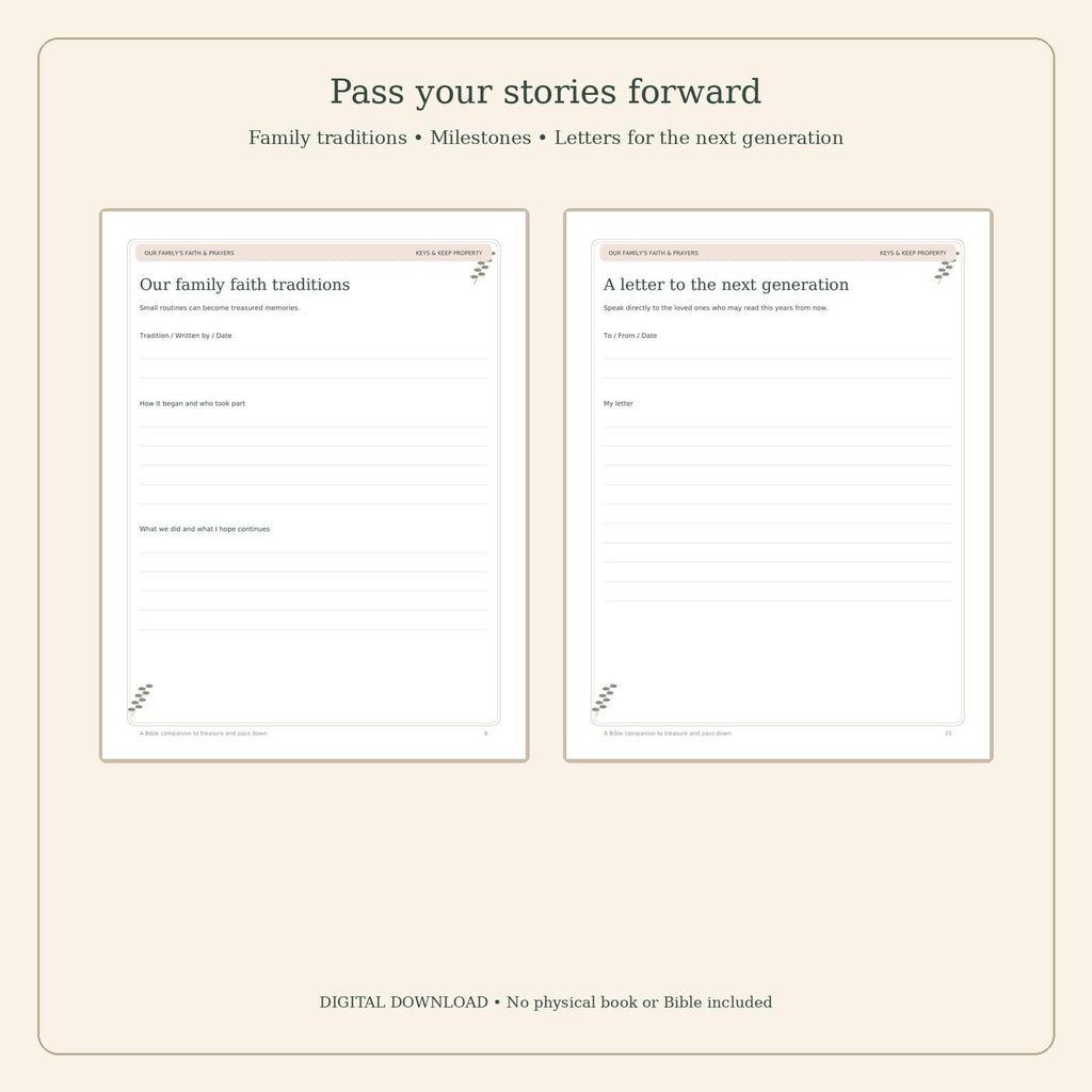 Family Faith and Prayer Keepsake Journal | Victorian Bible Companion | 26-Page Printable and Fillable PDF