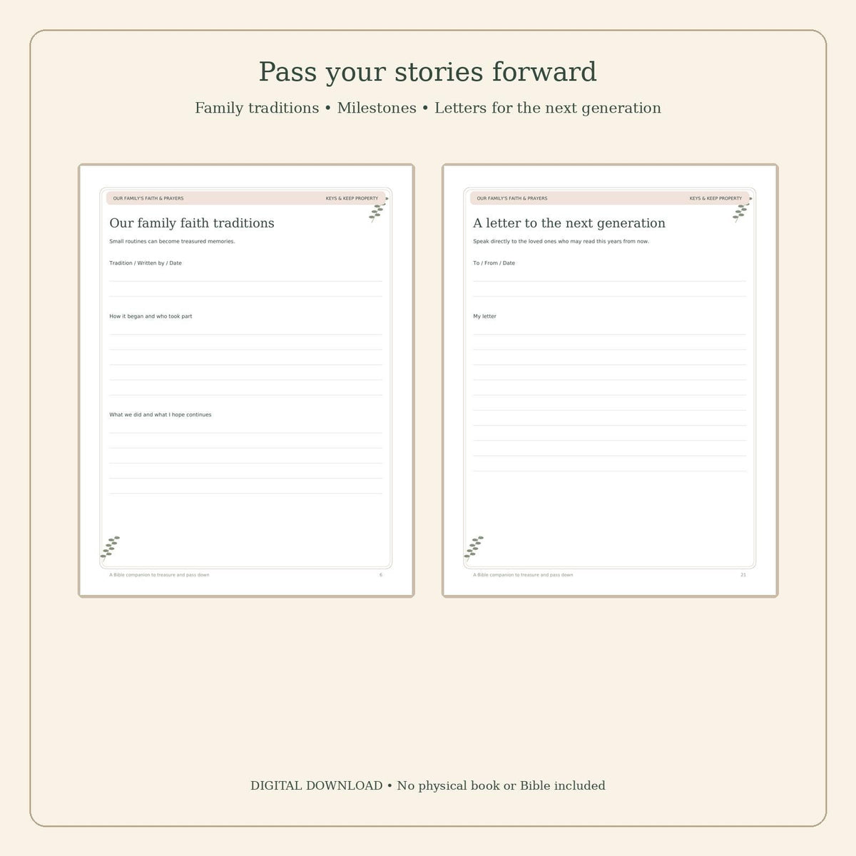 Family Faith and Prayer Keepsake Journal | Victorian Bible Companion | 26-Page Printable and Fillable PDF