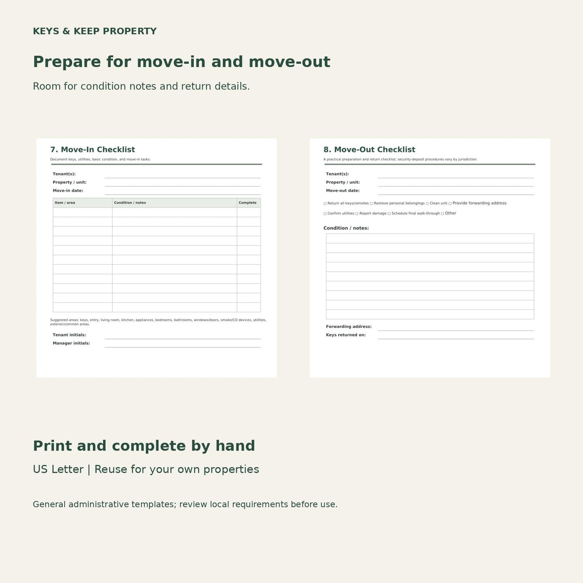 Landlord Forms Bundle | Tenant Notices, Maintenance Requests and Move-In/Out Checklists | 10 Printable PDF Forms