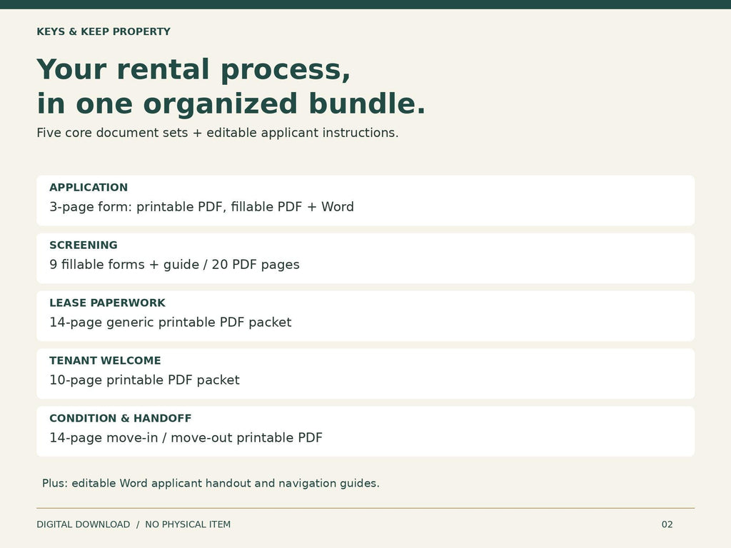 Landlord Rental Toolkit | Application, Screening, Lease, Tenant Welcome and Move-In PDF Forms