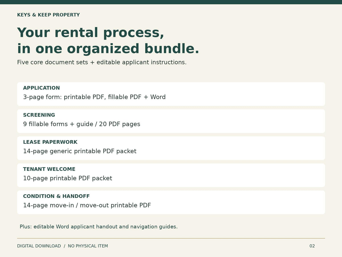 Landlord Rental Toolkit | Application, Screening, Lease, Tenant Welcome and Move-In PDF Forms