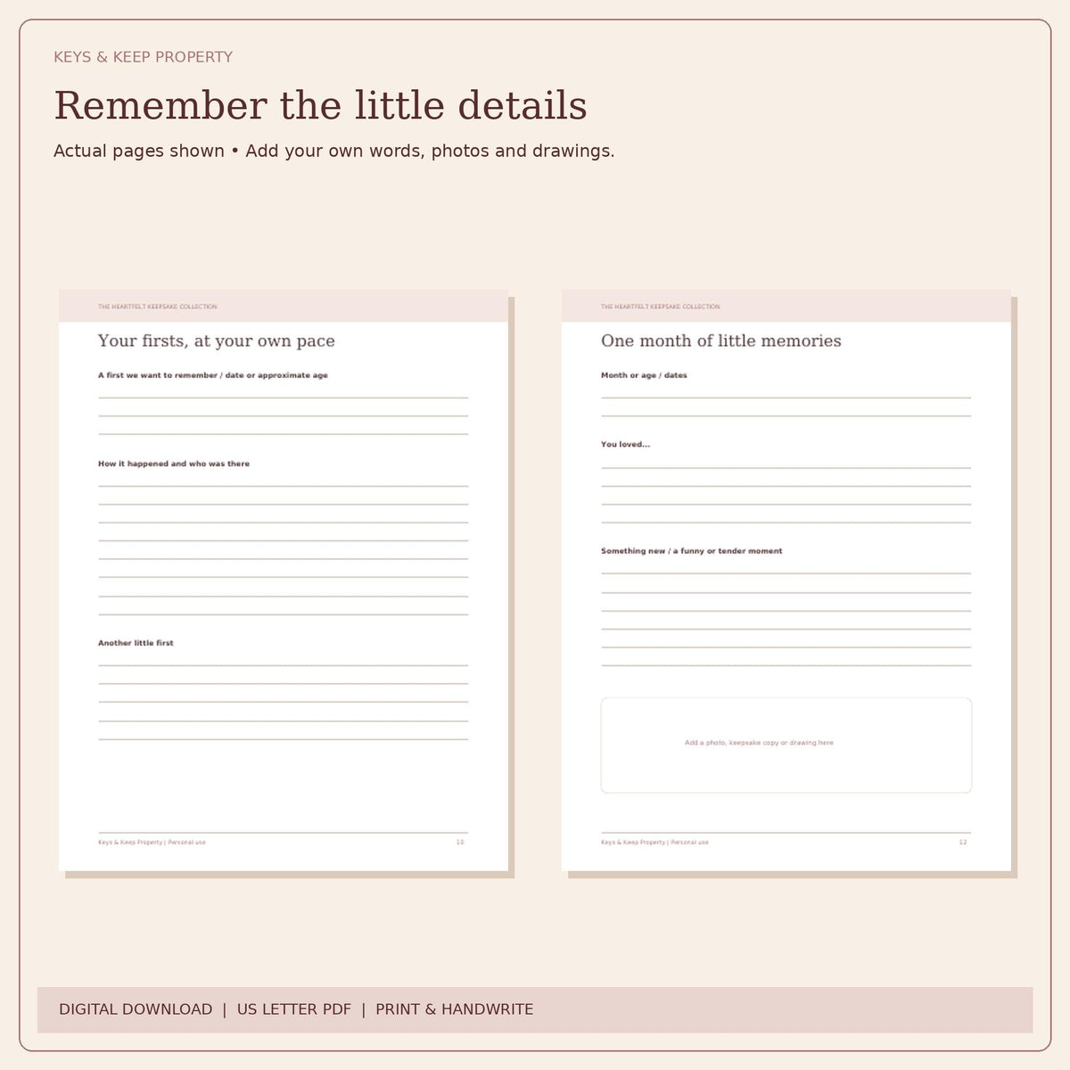Baby Memory Book Printable, Victorian Floral Cover, 20-Page Keepsake (PDF)