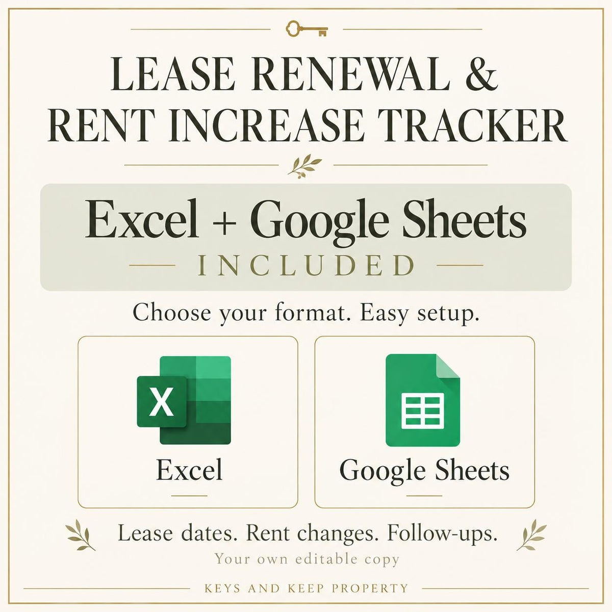 Lease Renewal & Rent Increase Tracker | Excel and Google Sheets Landlord Spreadsheet