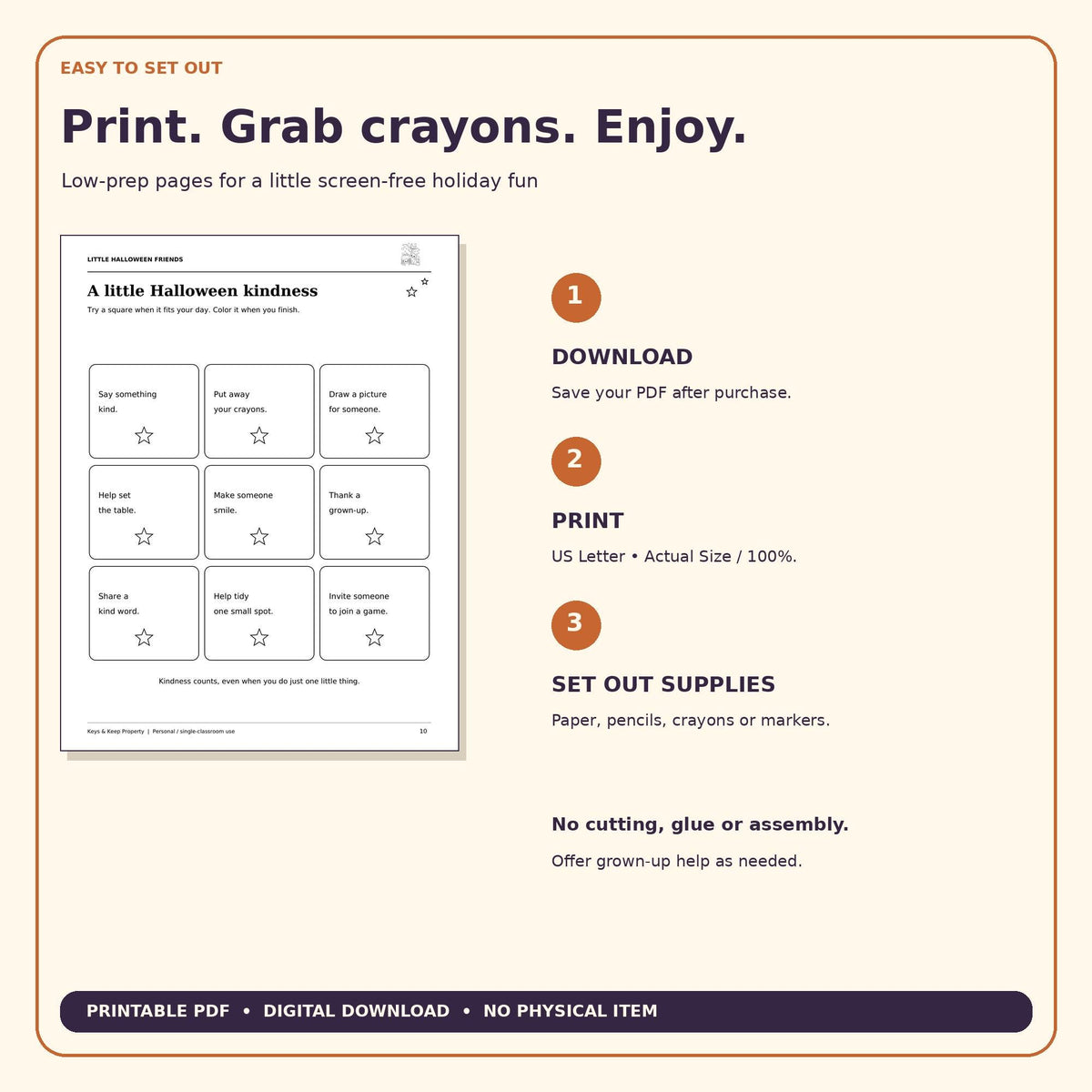 Halloween Activity Book for Kids | Cute Cat, Bat and Spider Coloring, Word Search, Crossword and Maze | 13-Page Printable PDF
