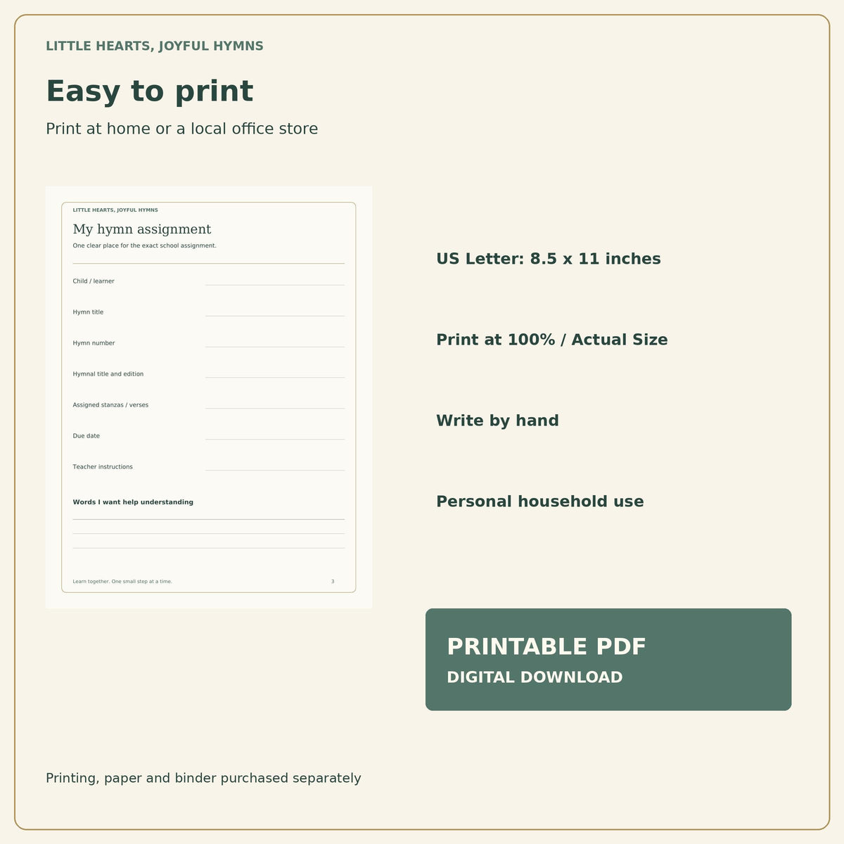 Hymn Memory Practice Kit for Kids | Printable Workbook, Stanza Practice, Cue Cards (Digital Download)