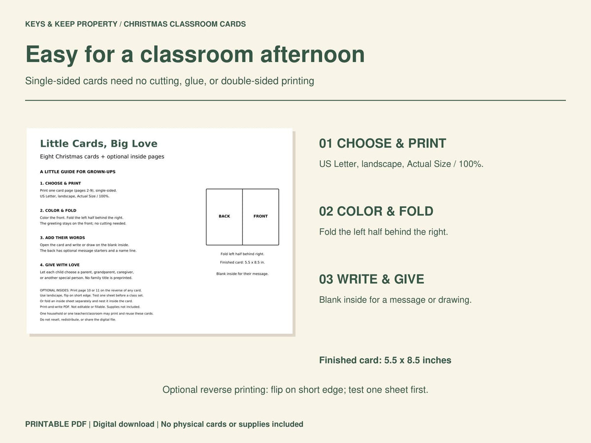 Christmas Cards for Kids to Color | Classroom Cards for Parents & Family | 8 Designs + Inside Pages | Printable PDF